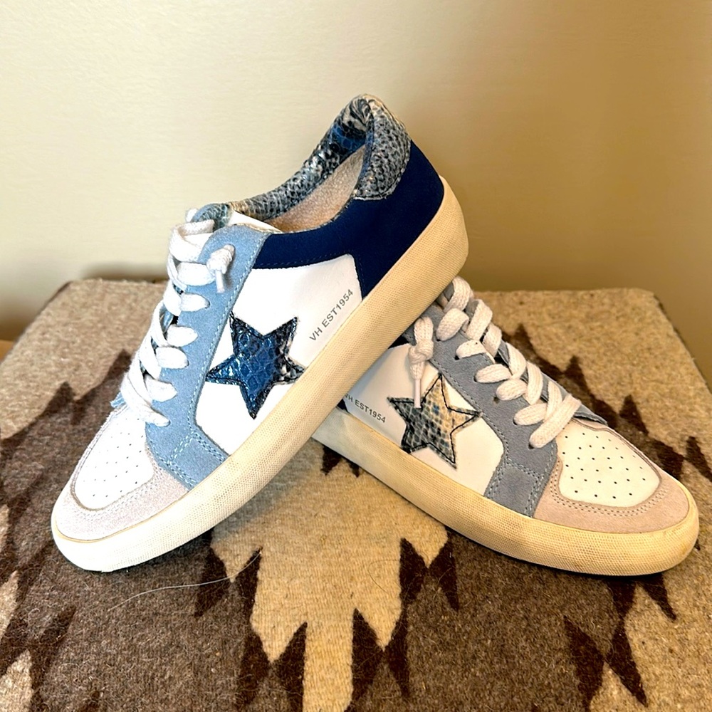 Vintage Havana Sneakers with blue suede and blue reptile design. Size 8